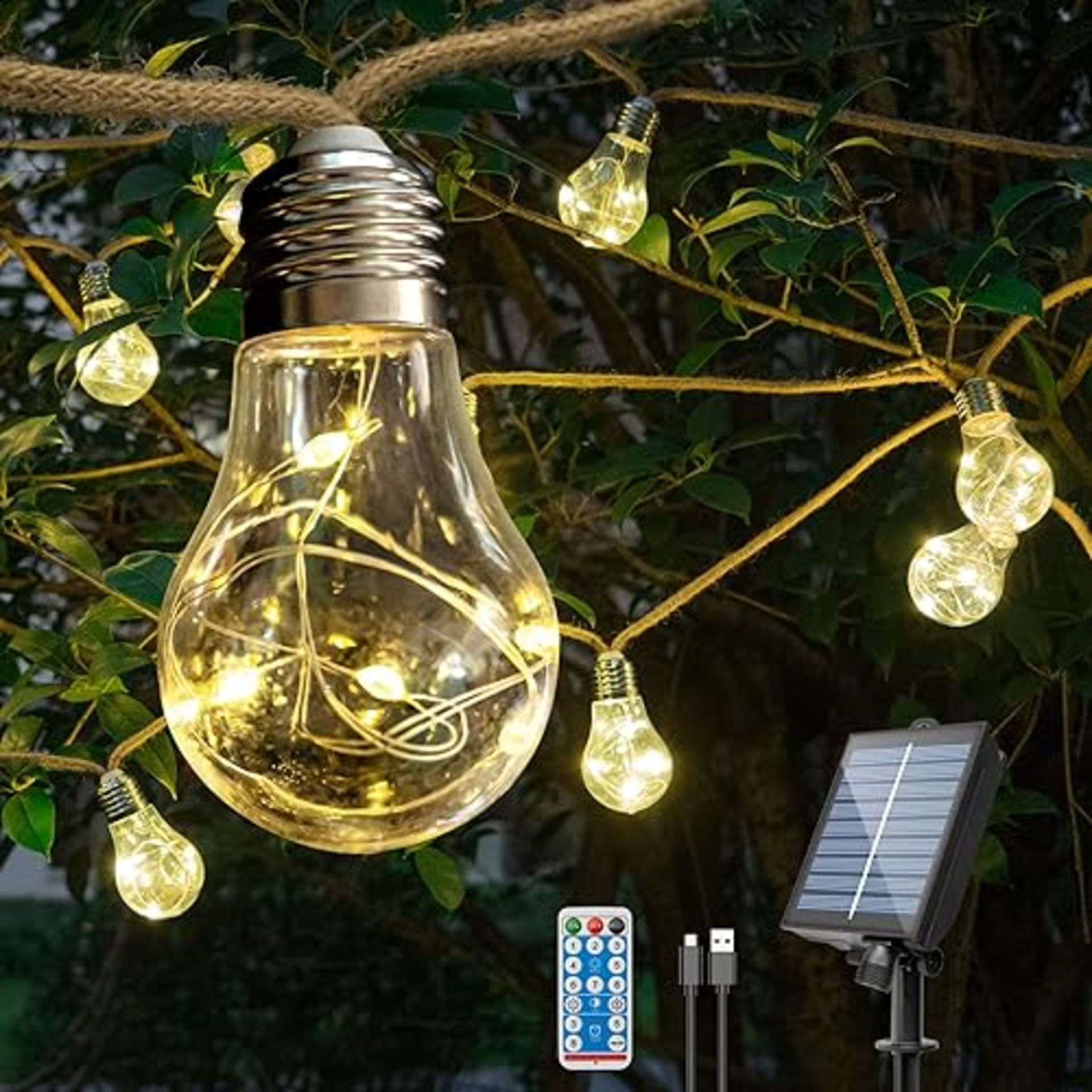 LITOHOM USB Powered&Solar Festoon Lights Outdoor, 9.6M/31.5FT Solar String Lights Outdoor Waterproo