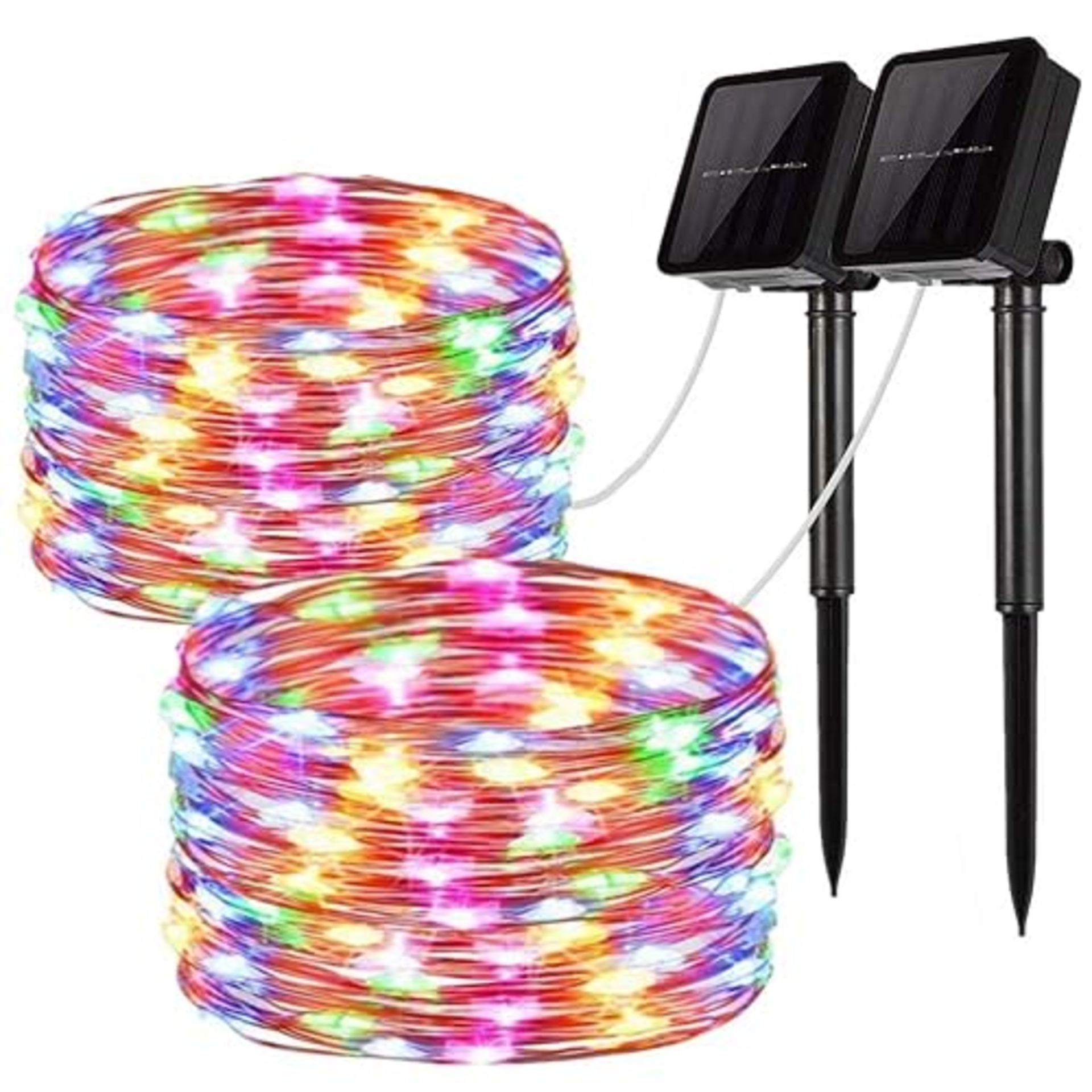 Solar String Lights, 2 Pack 100 LED Solar Fairy Lights 33 ft 8 Modes Copper Wire Lights Waterproof 
