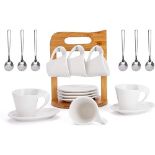 Optyuwah Espresso Coffee Cup Set of 6, Ceramic Coffee Tea Cups Set, White Porcelain Espresso Saucer