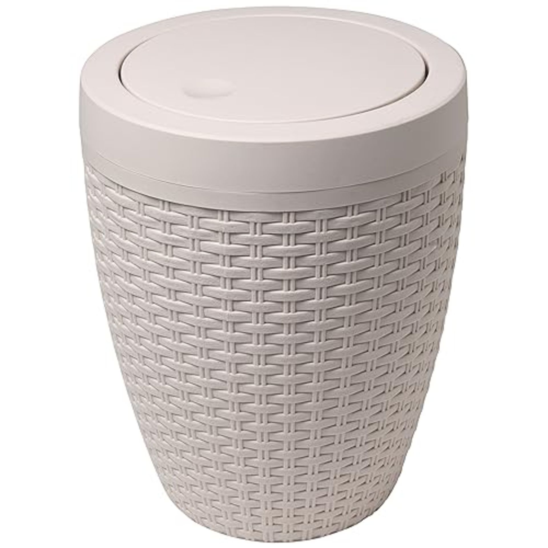 Addis 515799 Faux Rattan Round Bathroom Bin with Swing lid, Calico Linen