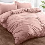 Brentfords Washed Linen Duvet Cover with Pillow Case Soft Brushed Microfiber Bedding Set, Blush Pin