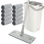 ASelected Flat Mop and Bucket set, Hands Free Squeeze Mop with 10 Reusable Microfiber Mop Pads and 