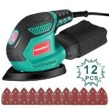Sander for Wood 200W, HYCHIKA Electric Sander with Dust Collector, 12PCS Sandpapers(140 * 140 * 100