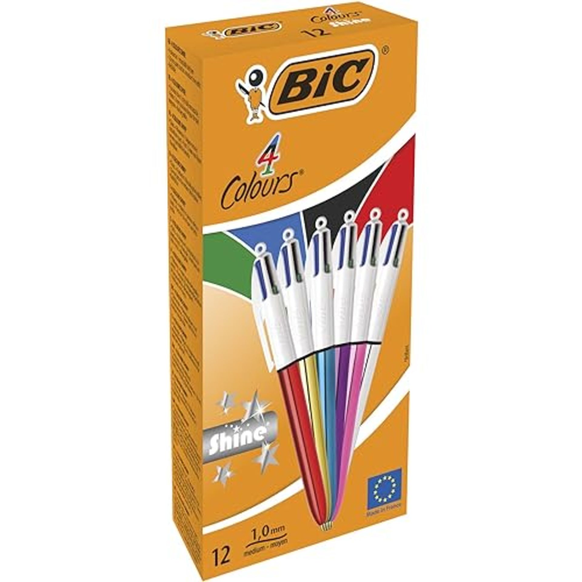 BIC 4 Colours Shine Retractable Ballpoint Pens, Medium Point (1.0 mm) - Assorted Metallic Barrels, 