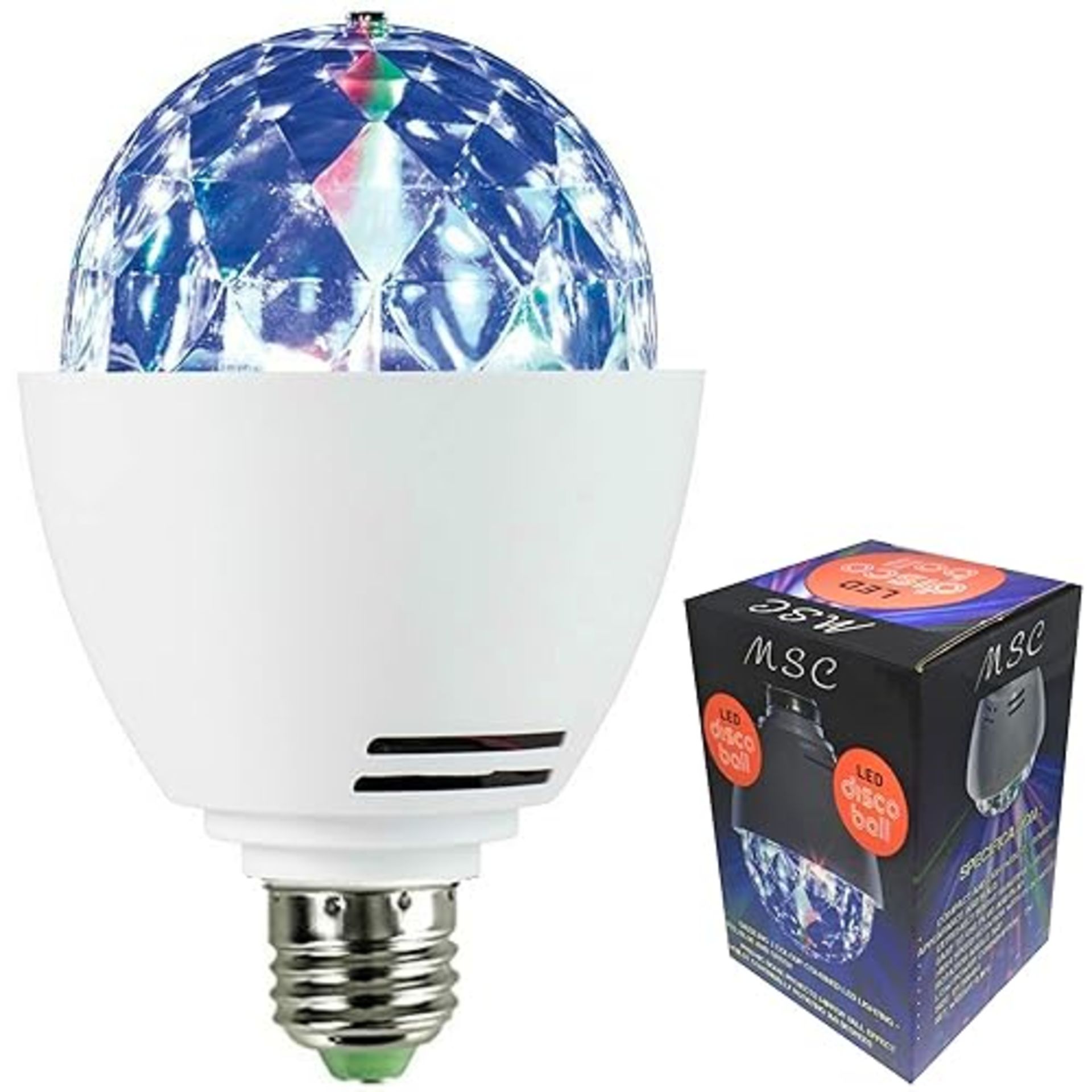 MSC LED E27 - Disco Ball Light Rotating Multi-Coloured Lightbulb Edison Screw Fitting E27