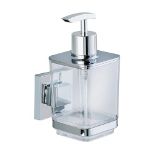 WENKO Vacuum-Loc soap Dispenser Quadro, Stainless steel, Silver Shiny, 7.5 x 10 x 16 cm