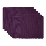 DII Basic Everyday Ribbed Tabletop 100% Cotton, Placemat Set, 13x19, Eggplant, 6 Piece
