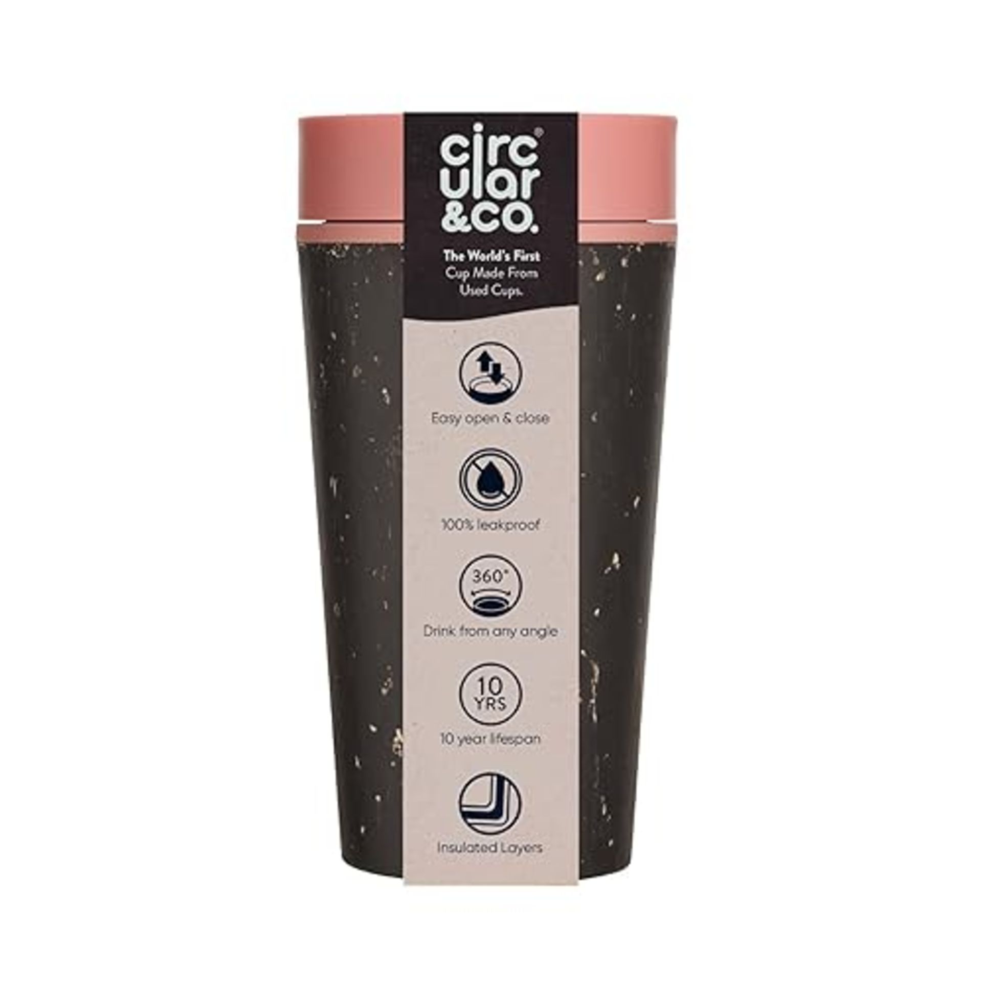 Circular and Co Leakproof Reusable Coffee Cup 12oz/340ml - The World's First Travel Mug Made from R