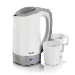 Swan Dual Voltage Travel Kettle with Two Tea Cups, 0.5 Litre Capacity, 125-600 W, Lightweight, Whit