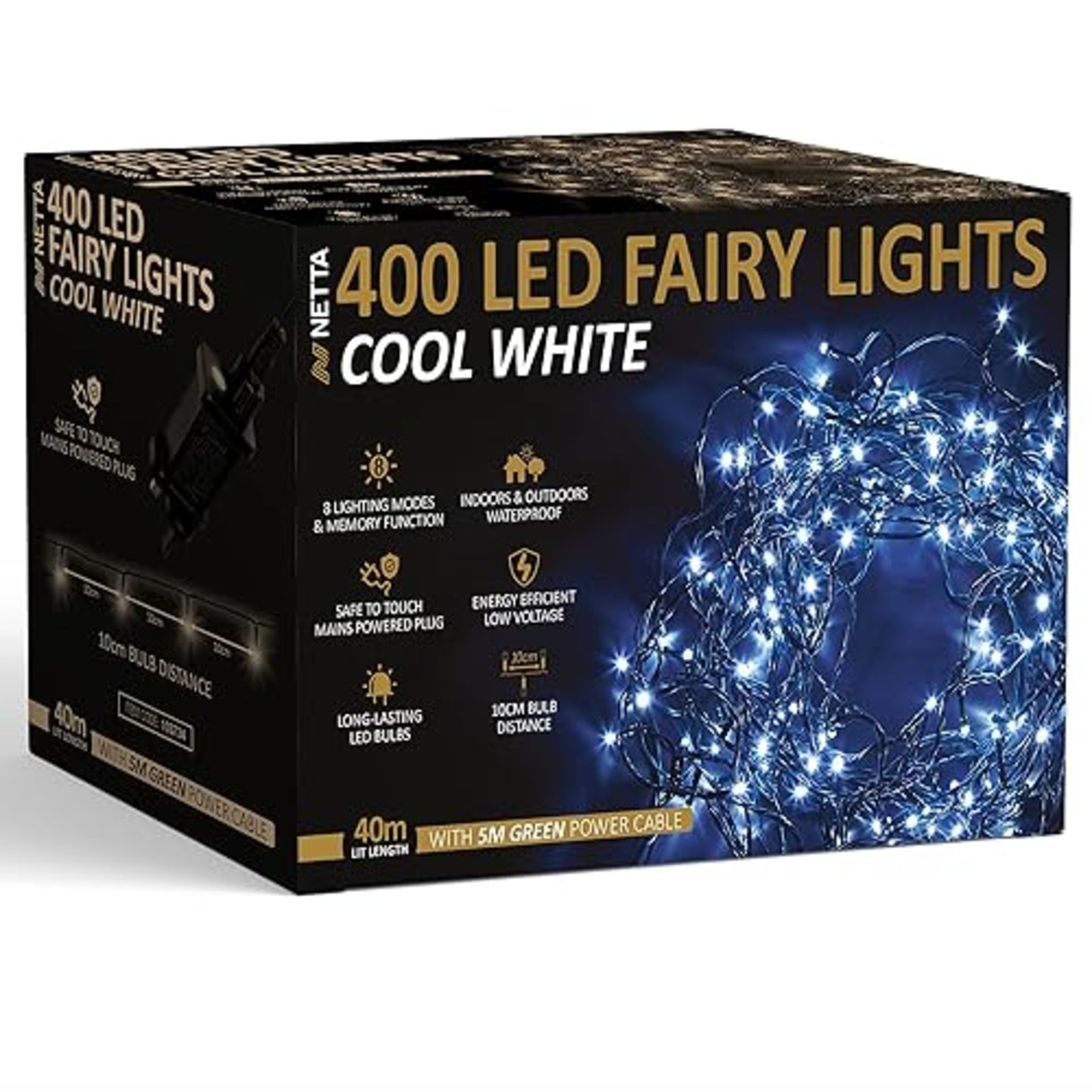 NETTA Christmas Tree Fairy Lights - 400 LED Cool White with 8 Different Modes; for Outdoor & Indoor