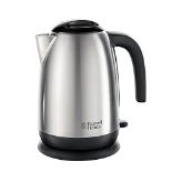 Russell Hobbs Brushed Stainless Steel & Black Electric 1.7L Cordless Kettle with black handle (Fast