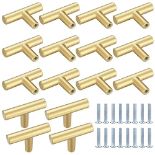 Kigniote 16PCS Cabinet T Bar Handle Gold Drawer Handles Cupboard Knobs, Stainless Steel Kitchen Kno