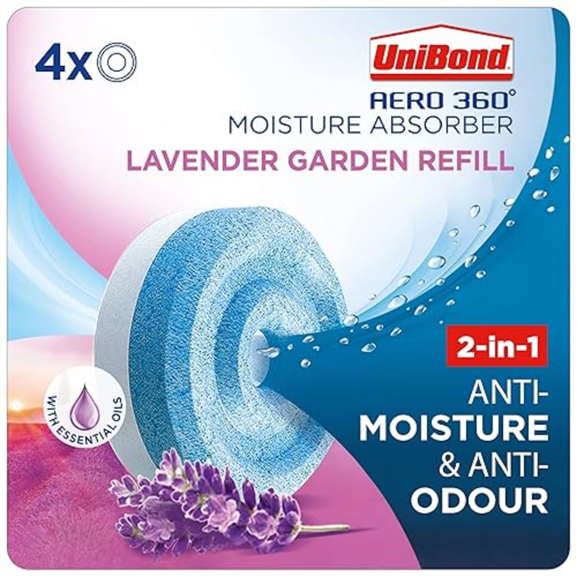 UniBond AERO 360° Moisture Absorber Lavender Garden Refill Tab, aromatherapy, ultra-absorbent and 