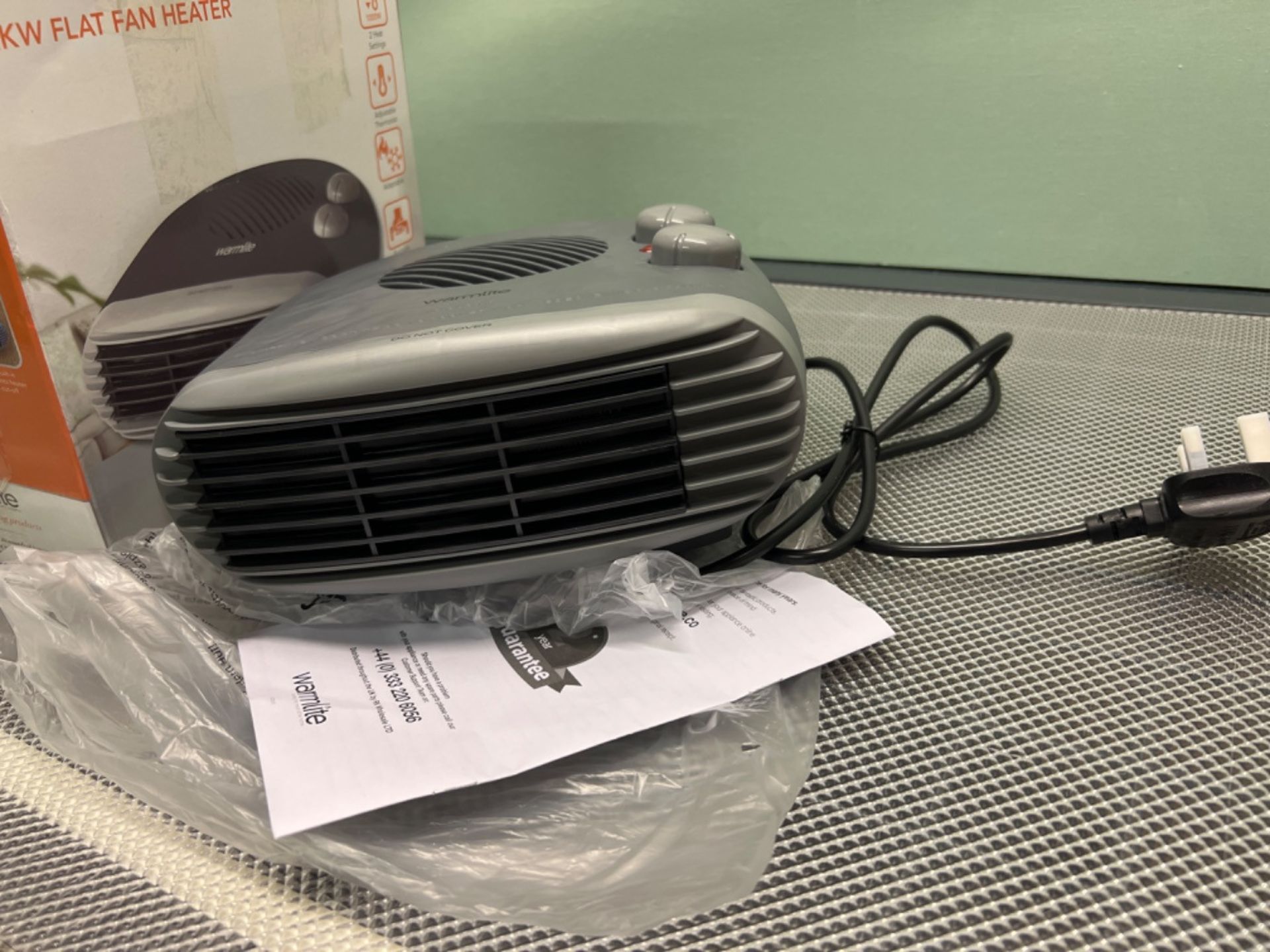 Warmlite WL44004DT 2000W Portable Flat Fan Heater with 2 Heat Settings and Overheat Protection, Dar - Image 2 of 3