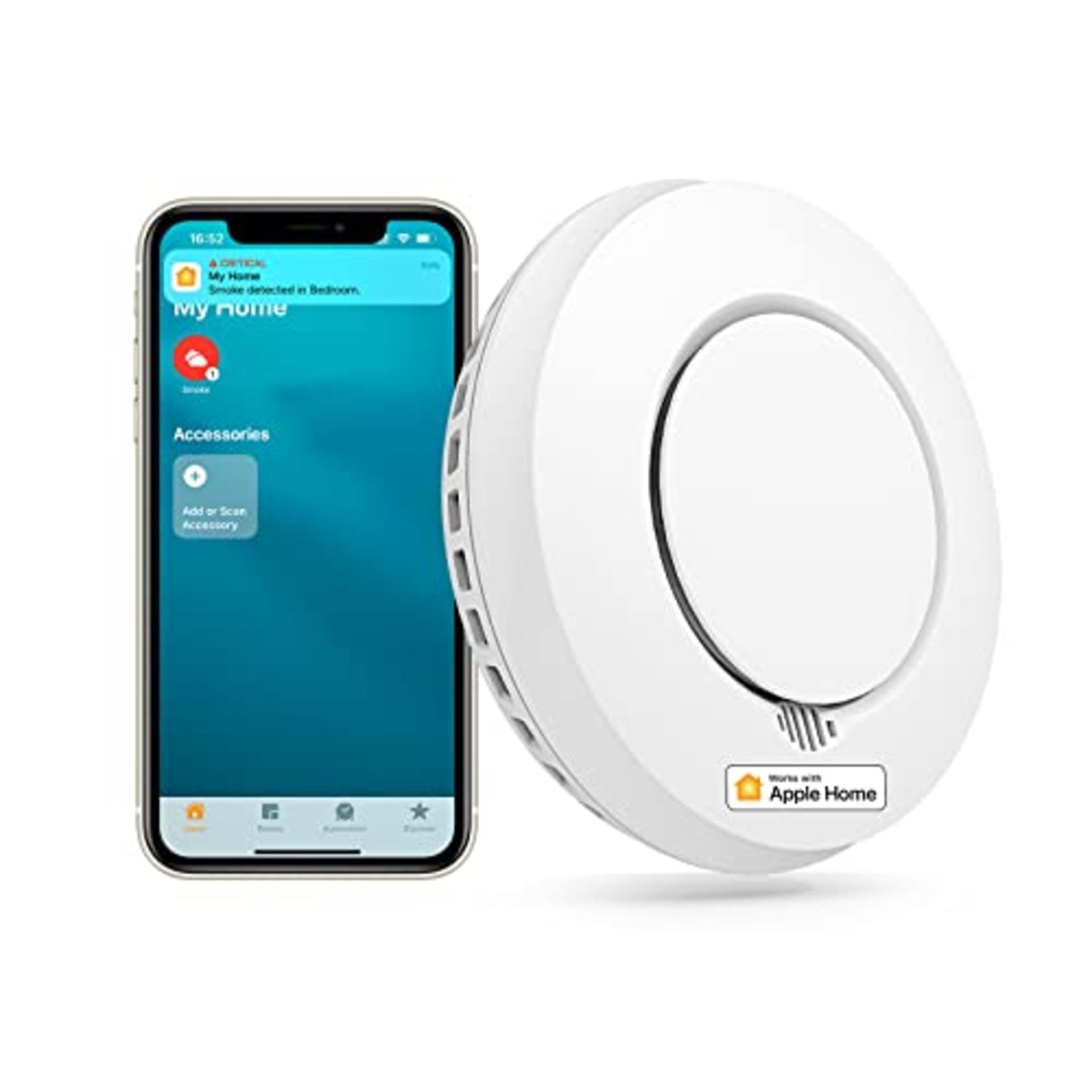 Meross Interlinked Smart Smoke Alarm, EN14604, Hub Required Smoke Detector, Low Battery Alert Silen