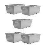 KEPLIN 5 Pack Grey Plastic Studio Storage Basket, Portable Container Boxes with Handles for Storage