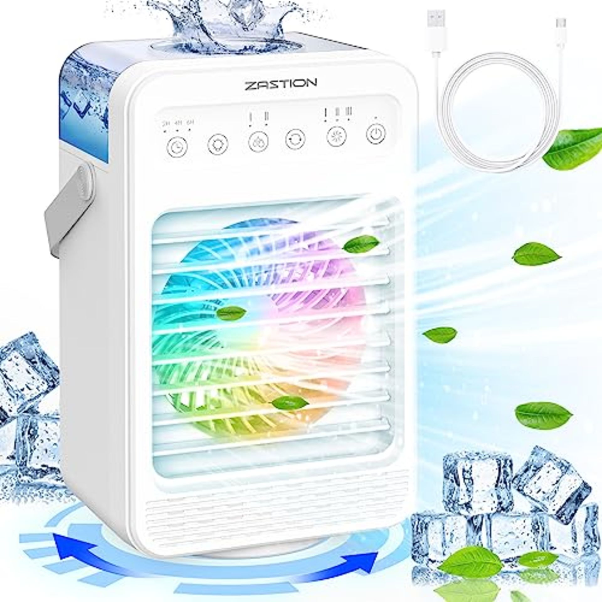 Air Cooler, ZASTION 90Â° Oscillating Portable Mobile Air Conditioner, 4 In 1 Mini Evaporative Coo