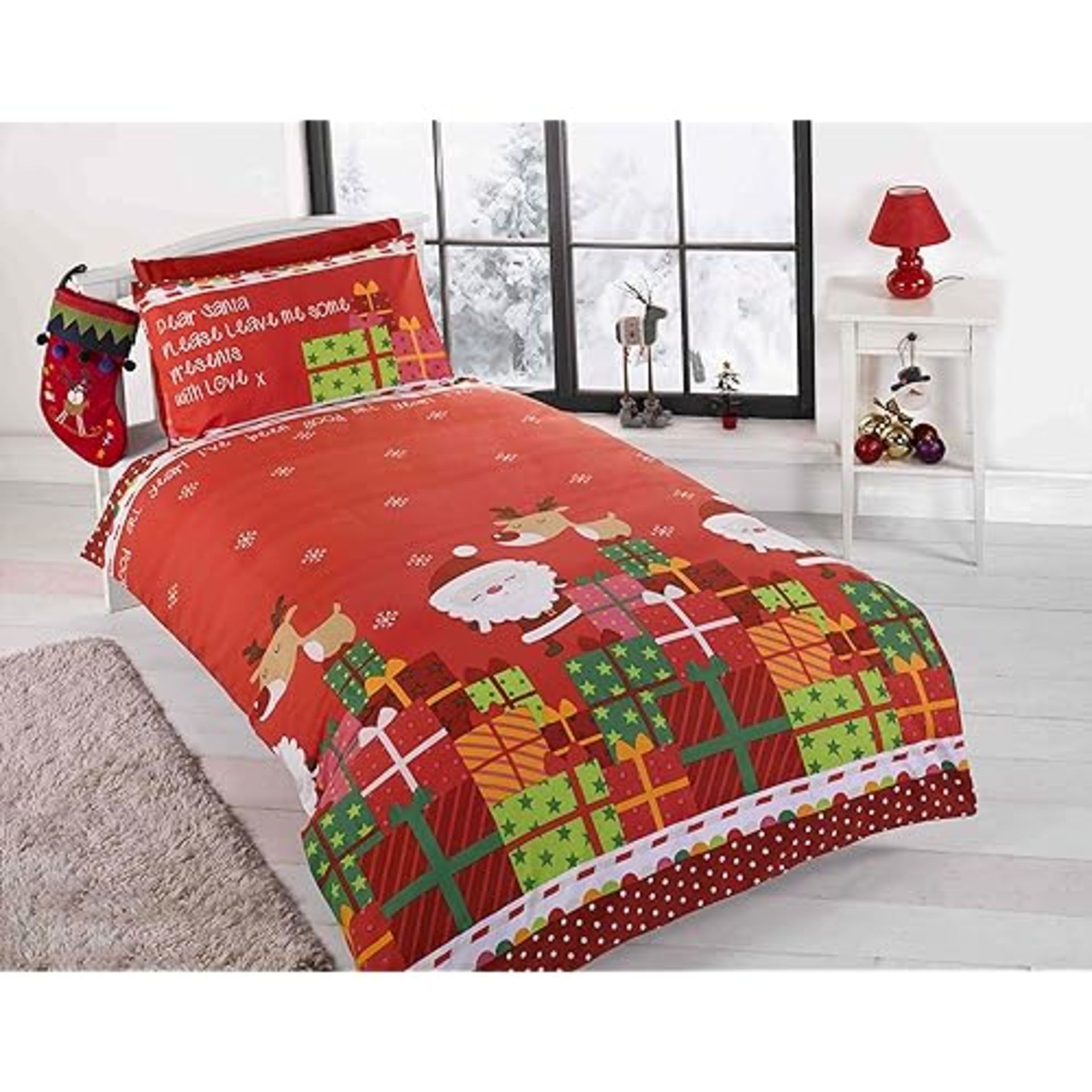 Rapport Home Kids Xmas Santa Claus Quilt Duvet Cover and Pillowcase Bedding Bed Set 2 Pieces Letter