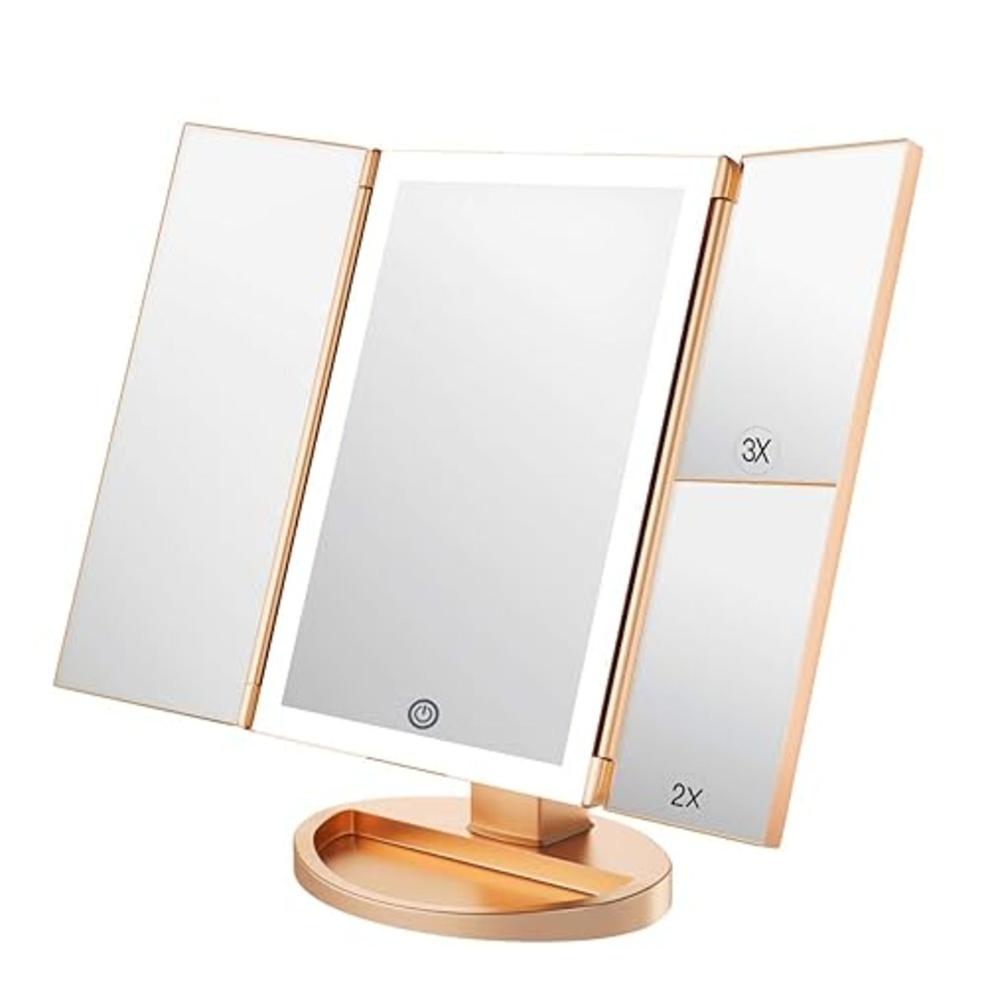 WEILY Lighted Vanity Makeup Mirror 1x/2x/3x Magnification Trifold 36 LED Lights Touch Screen USB ch