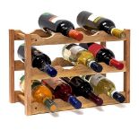 Relaxdays small, bottle rack for 12 bottles of wine, H x W x D: 28 x 21 x 42 cm, natural, wood, win