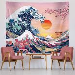 The Great Wave Tapestry Japanese Ocean Wave Wall Tapestry Cherry Blossom Tree Backdrop Sunset Tapes