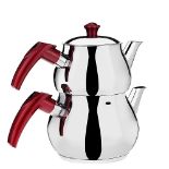 DESTALYA Turkish Teapot Set | Stainless Steel Double Tea Pots for Stove Top | Tea Maker with Handle