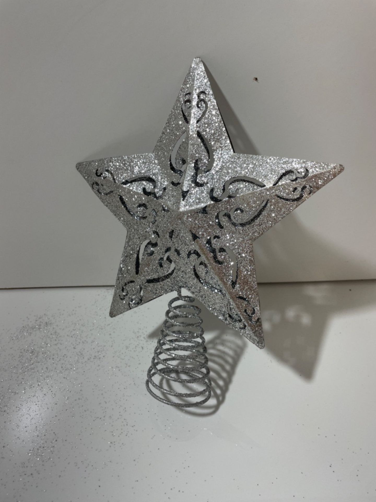 Aneco 8 Inches Glittered Christmas Tree Topper Metal 5 Point Star Treetop Xmas Tree Decoration Wire - Image 2 of 3