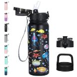 GOPPUS 600ml/20oz Stainless Steel Water Bottle with Straw Insulated Sports Bottle Cold Flask with S