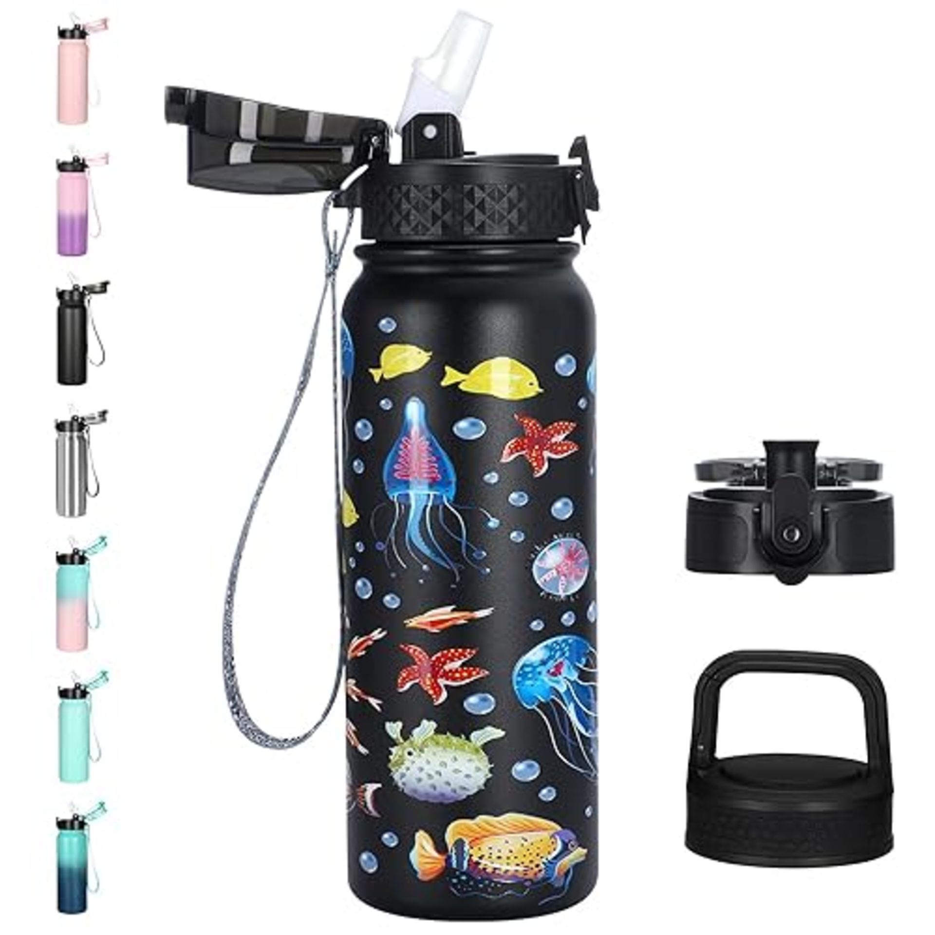 GOPPUS 600ml/20oz Stainless Steel Water Bottle with Straw Insulated Sports Bottle Cold Flask with S