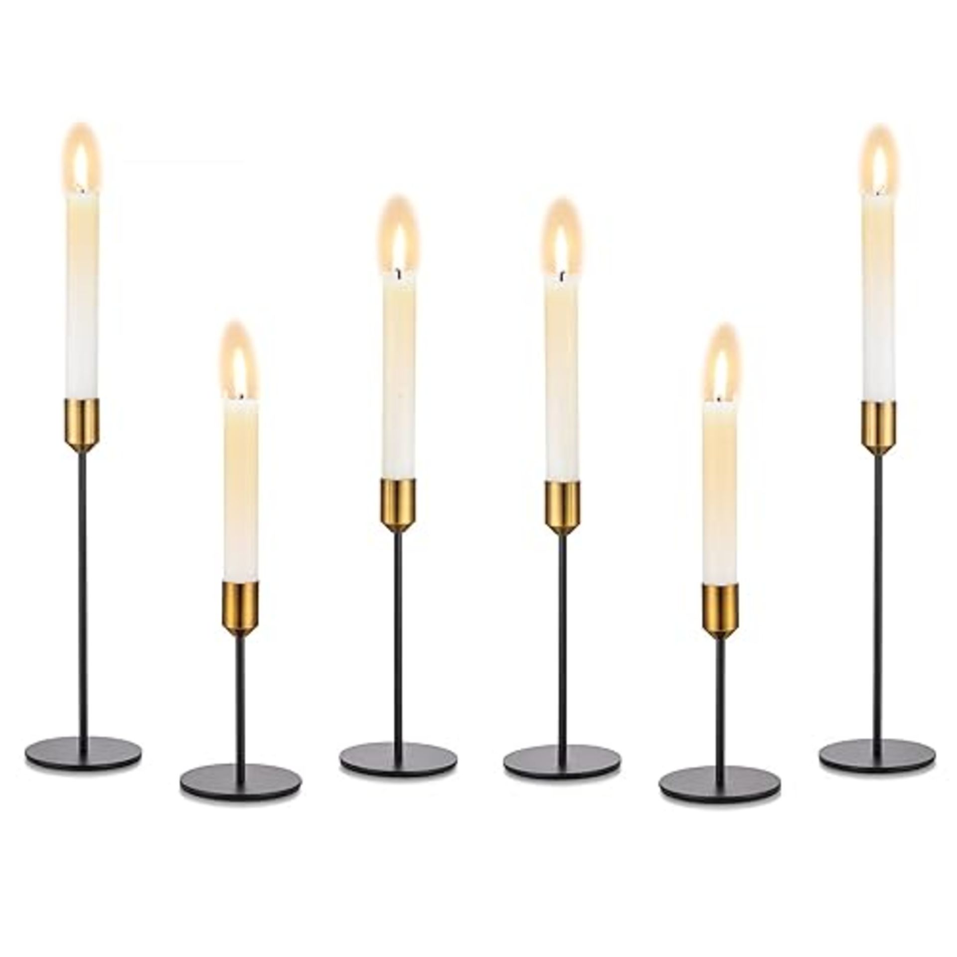Candle Holders Taper Candle Holder - Set of 6 Black Candlestick Holders with Brass Top Candle Stick