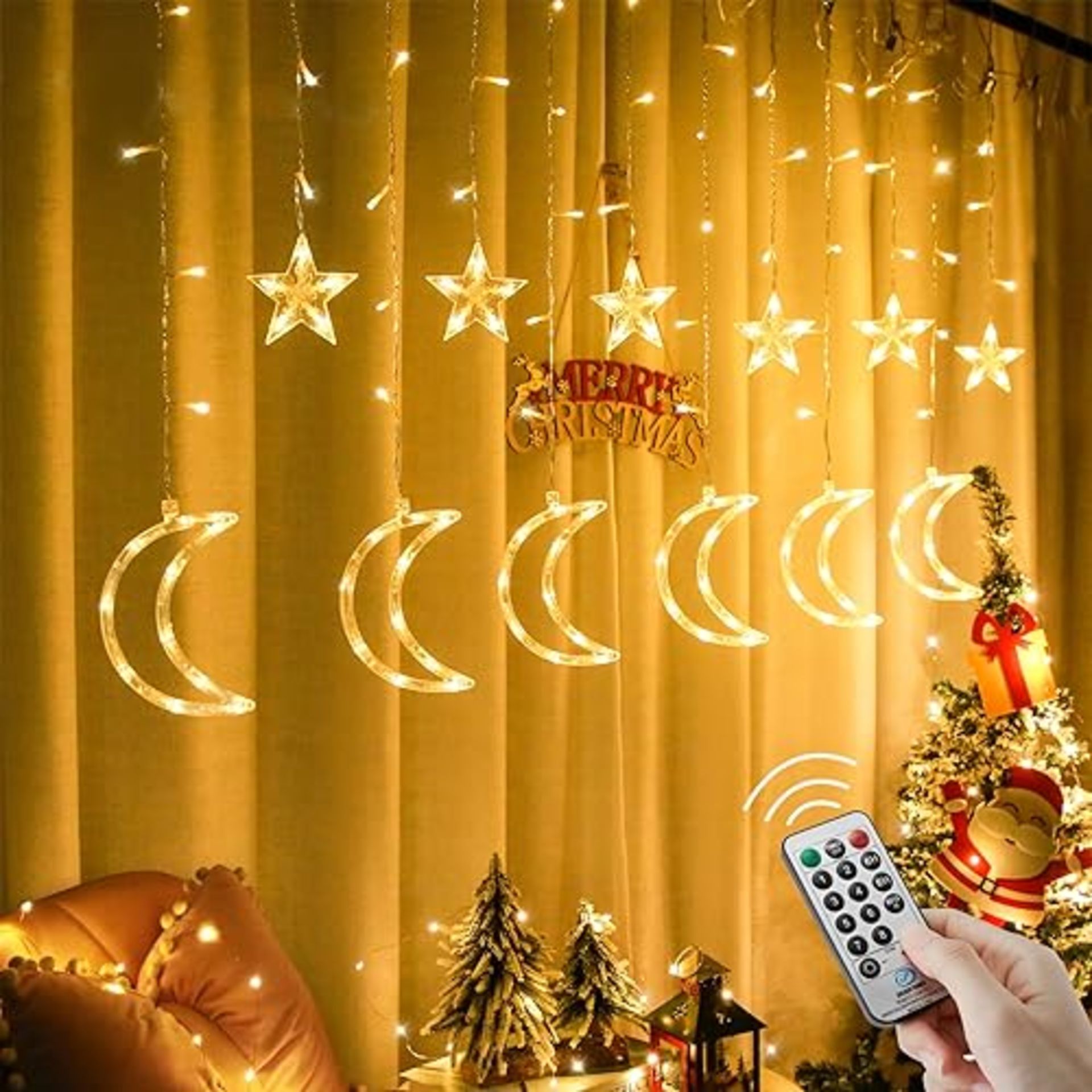 Garlocht Star Curtain Lights, 12 Star Light 138 LED Window Lights, with 8 Modes Star Fairy Lights, 