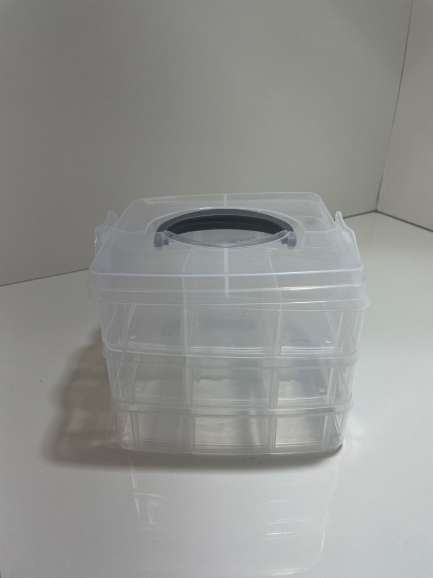 ilauke 3 Tier Clear Transparent Plastic Stackable Storage Box with 18 Compartments Craft Storage Bo - Image 3 of 3