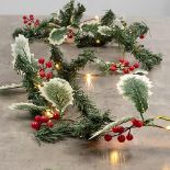 GloBrite Berry & Leaf Christmas Garland with 20 LED Lights | 2M Battery Operated Pre Lit Garland | 