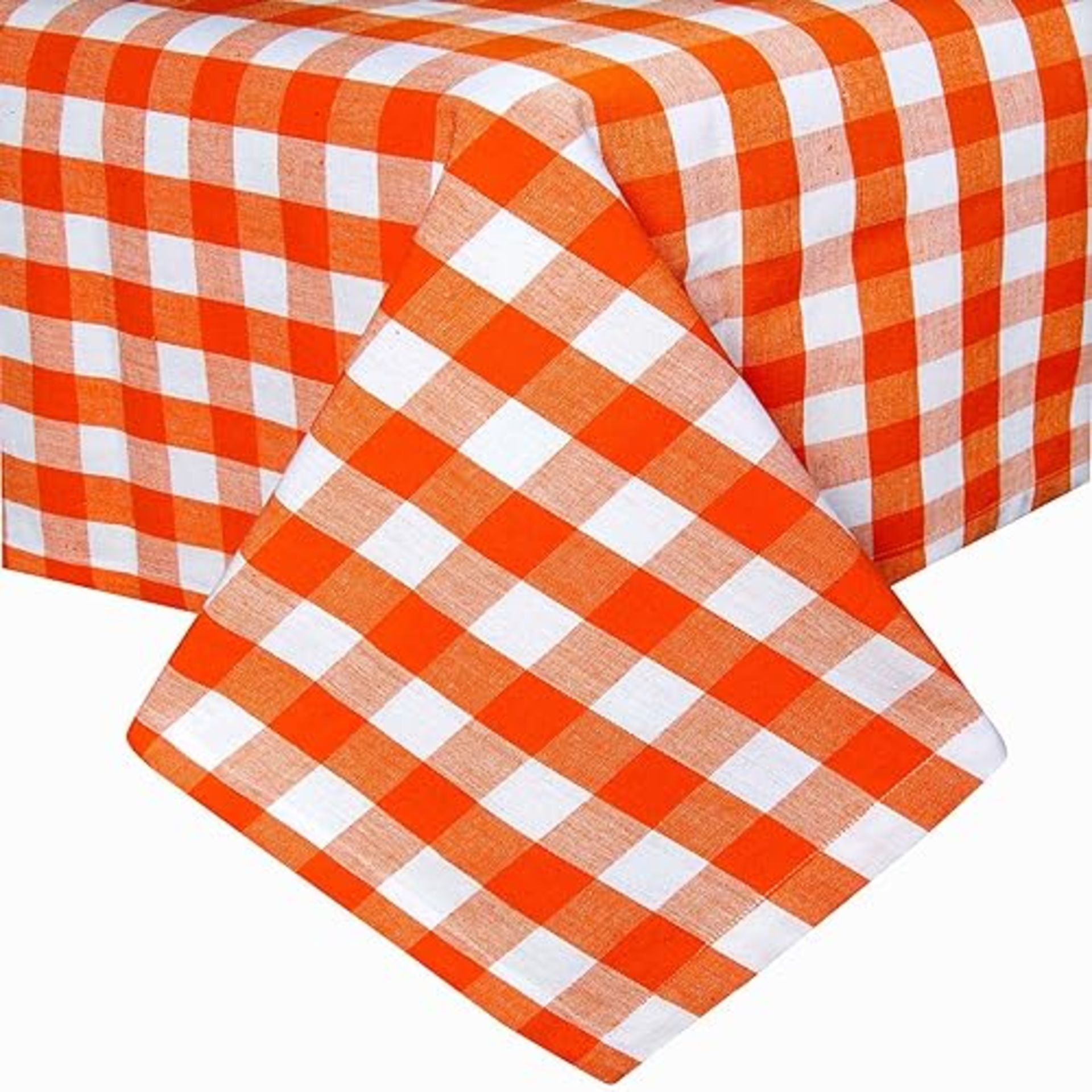 HOMESCAPES Orange Gingham Table Cloth Block Check Pattern 100% Cotton Rectangular 137 x 178 cm (54?