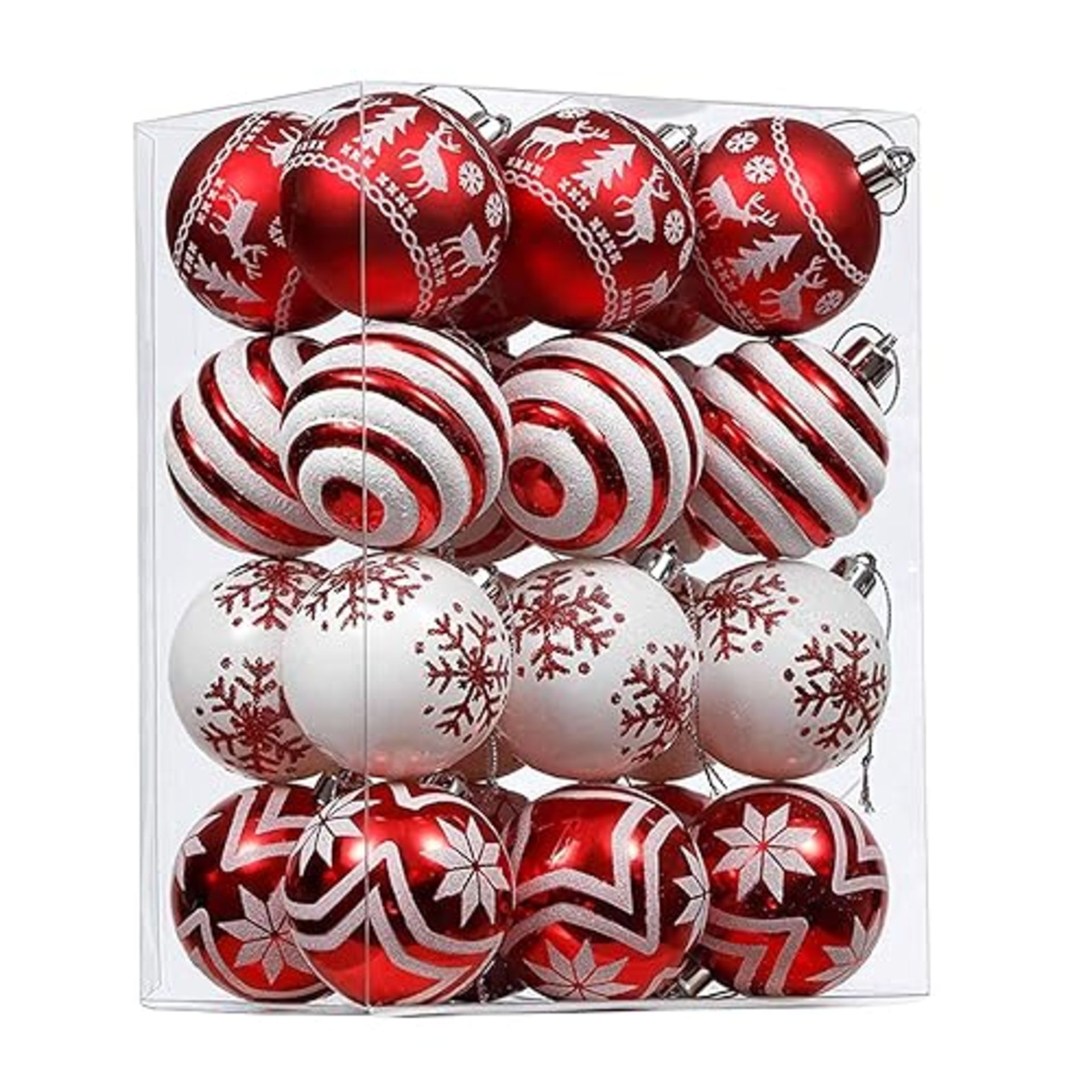 Hileyu 24 Pcs 6cm Red And White Baubles Christmas Decorations Xmas Ball Set Ornaments Shatterproof 