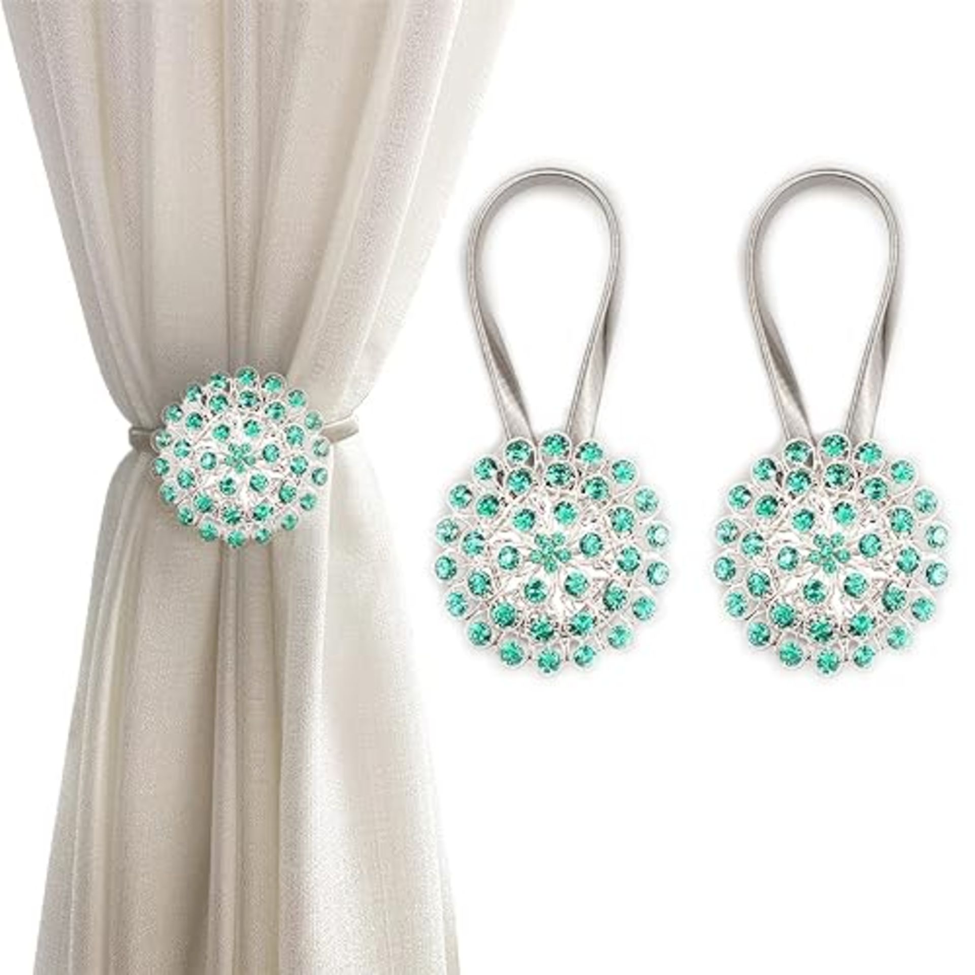 Magnetic Tiebacks for Curtains, 2 Pack Sparkling Crystal Flower Curtain Tiebacks Curtain Buckle Cli