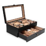 Emfogoo Watch Box - 10 Slot Watch Case for Men Women, 2 Tier Wooden Watch Holder Organizer Display 