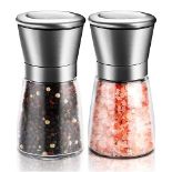 Salt and Pepper Grinder, Set of 2 Stainless Steel Refillable and Adjustable Manual Pepper Mill, 5.3