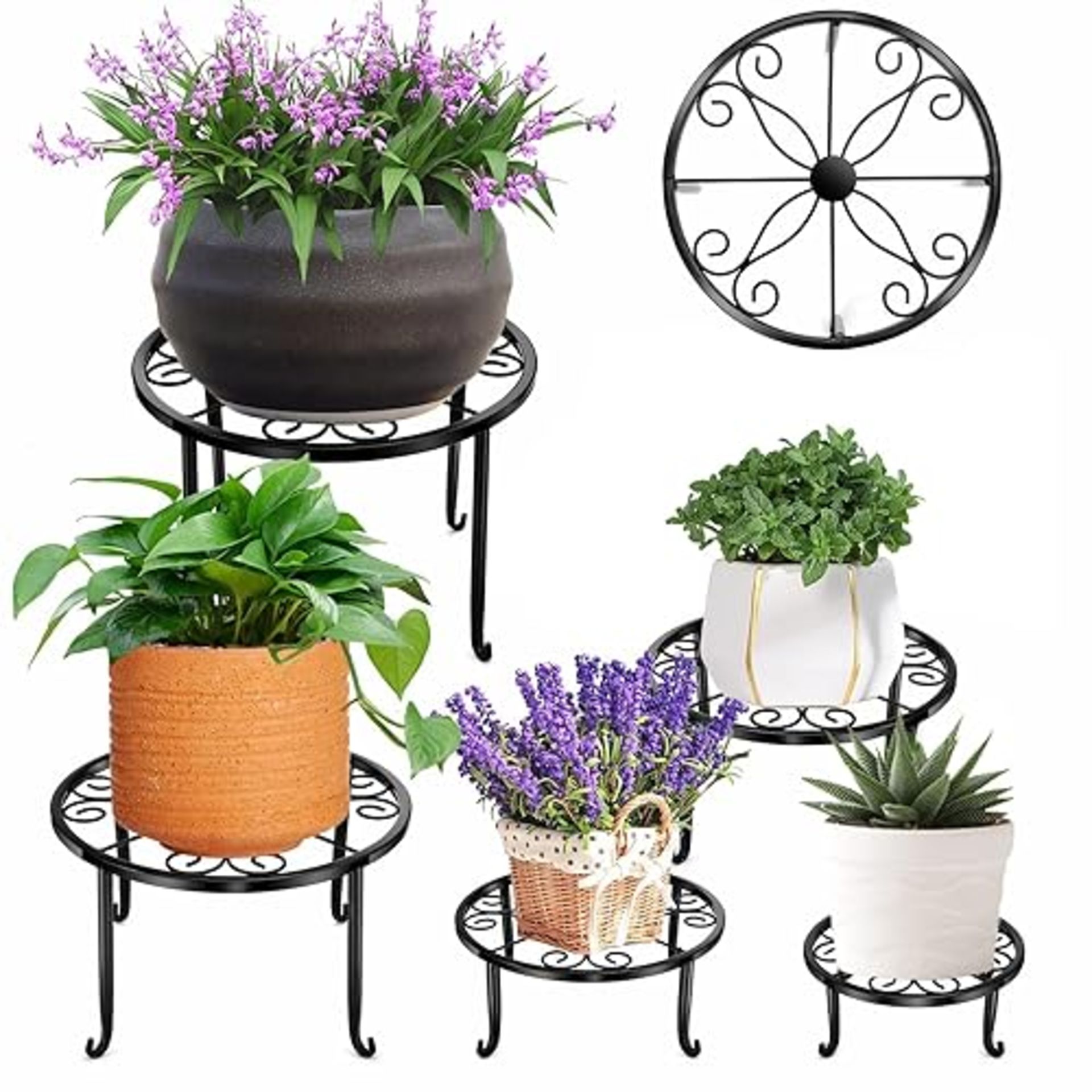 MUAEEOK 5 Pack Metal Plant Stand for Outdoor Indoor Plants, Heavy Duty Flower Pot Stands for Multip