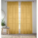 Enhanced Living Gold Plain Woven Voile Slot Top Curtain Panel Pair (57x48) 145x122cm, CRY26PA48-PAI