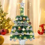 Mini Tabletop Christmas Tree Artificial Small Christmas Pine Tree with Lights Battery Operated, Pre