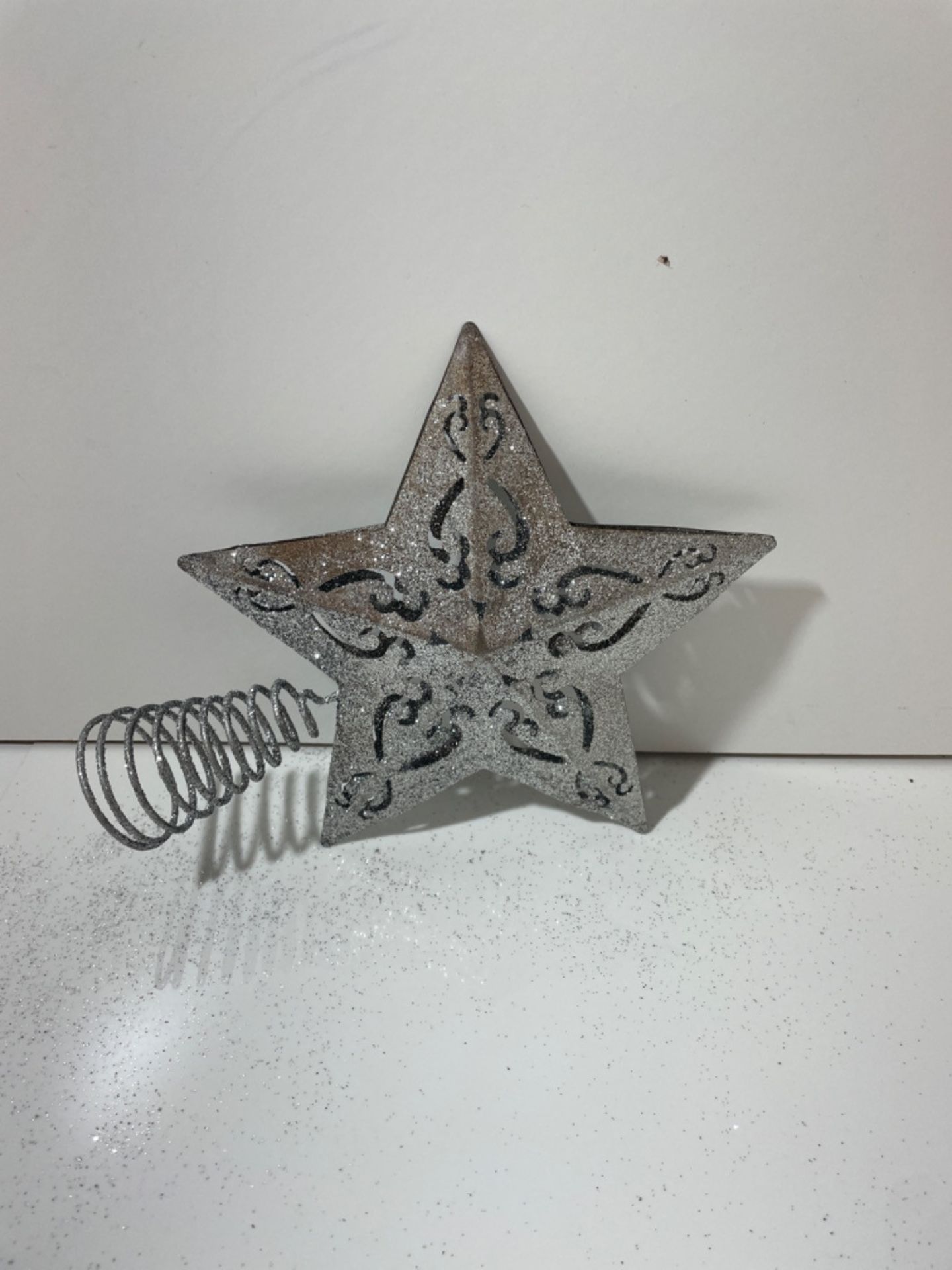 Aneco 8 Inches Glittered Christmas Tree Topper Metal 5 Point Star Treetop Xmas Tree Decoration Wire - Image 3 of 3