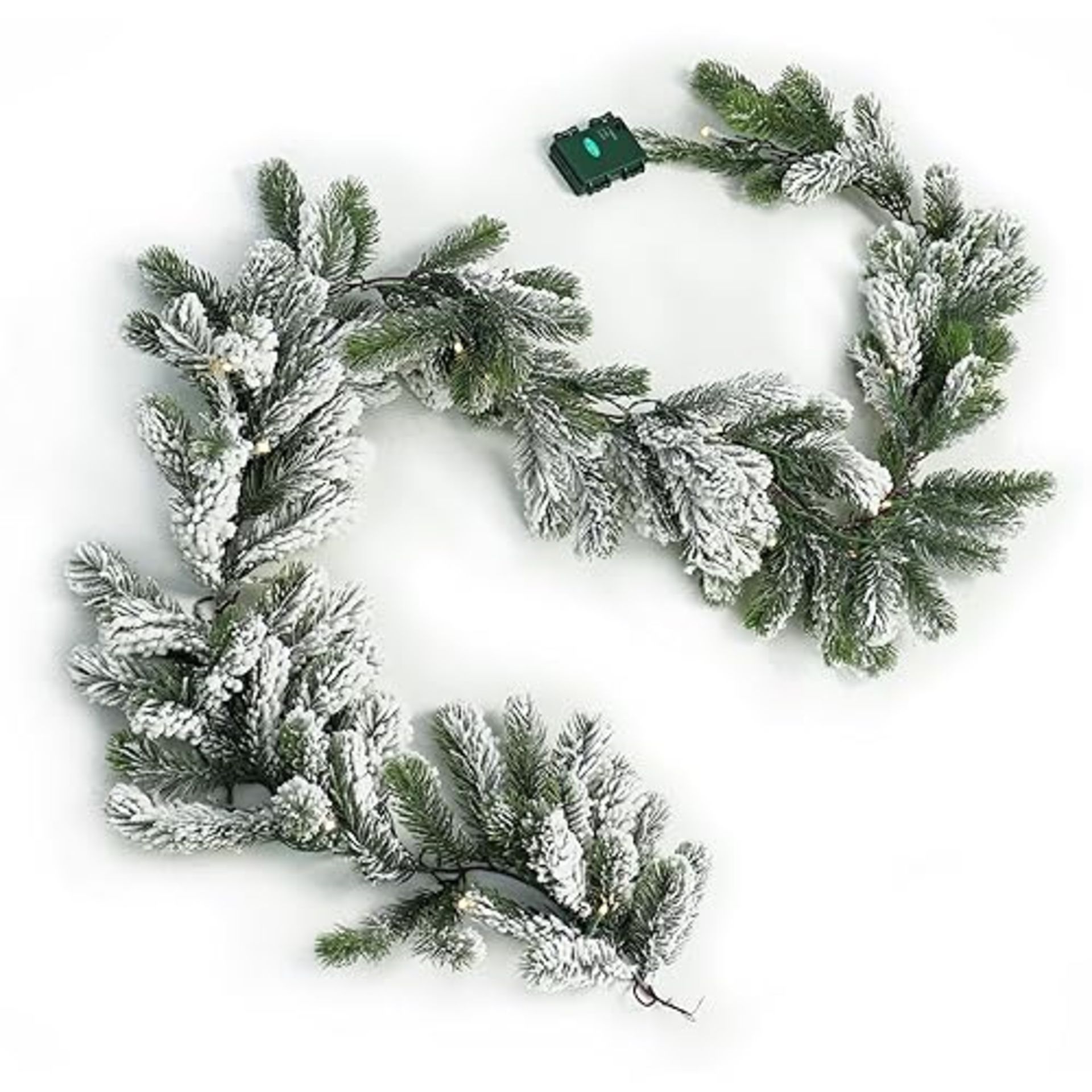 Mr Crimbo Light Up Christmas Garland Battery Op Artificial Snow Flocked Pine 6ft