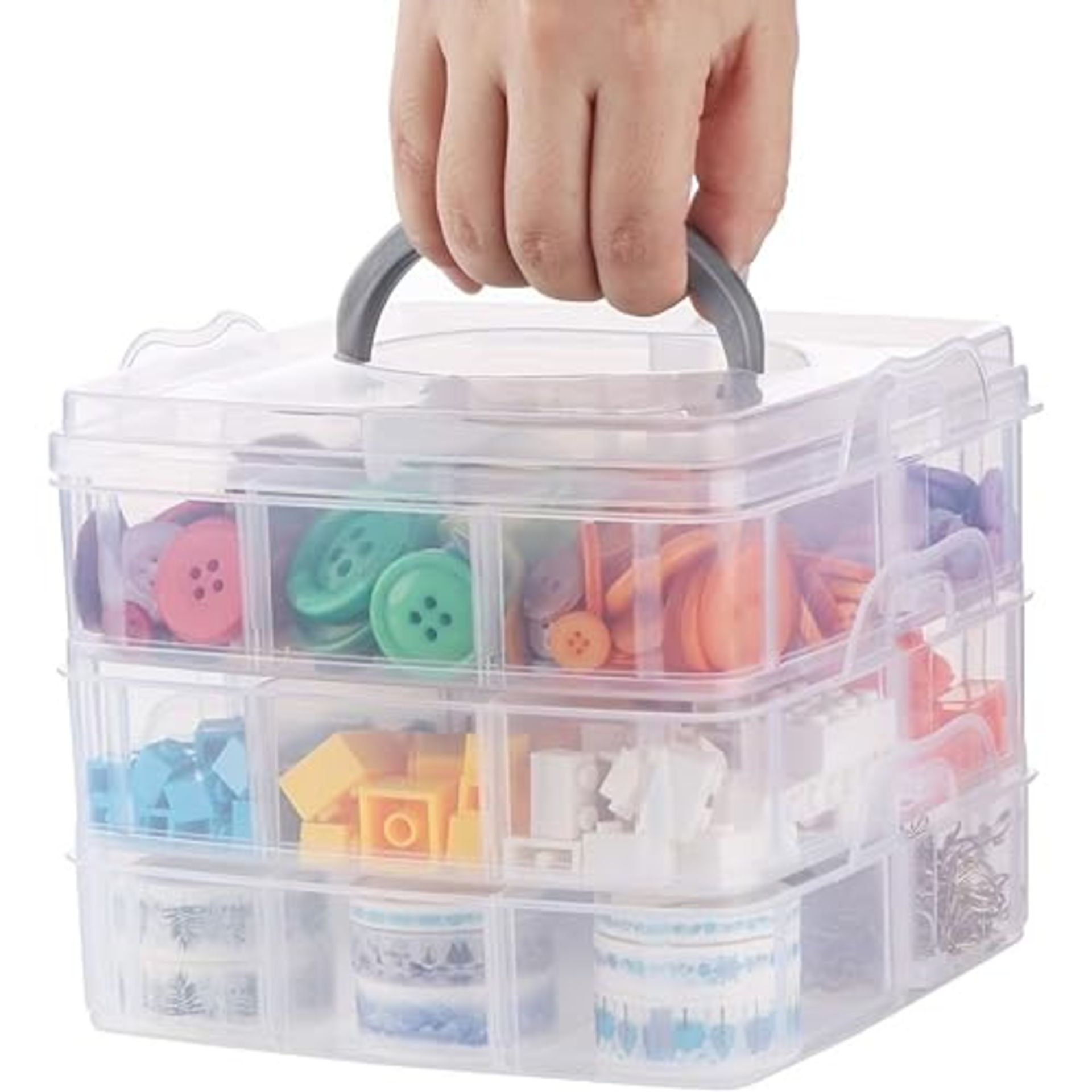 ilauke 3 Tier Clear Transparent Plastic Stackable Storage Box with 18 Compartments Craft Storage Bo