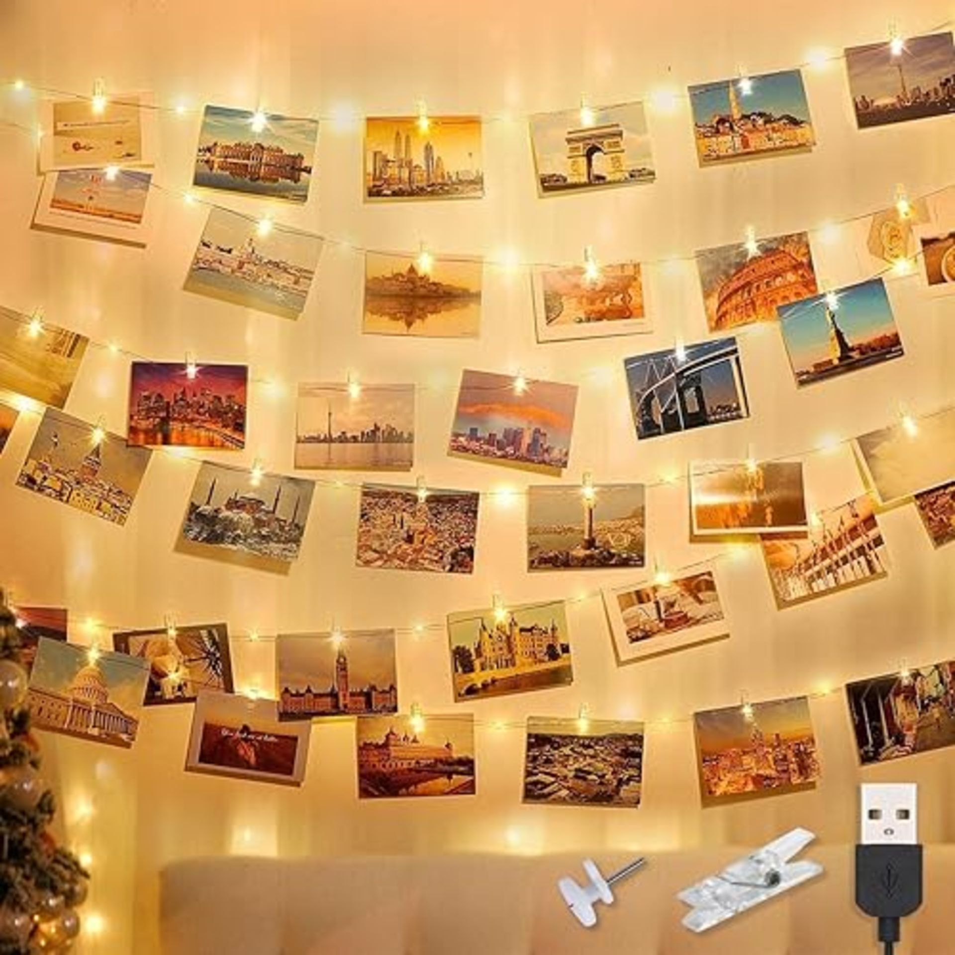 litogo 120LED 12M Photo Clip String Lights, USB Powered Photo Peg Fairy Lights with 60 Clips Indoor