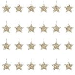 Belle Vous 24 Pack Christmas Tree Decoration - 10 x 10cm Gold Star Baubles Christmas Tree Hanging O