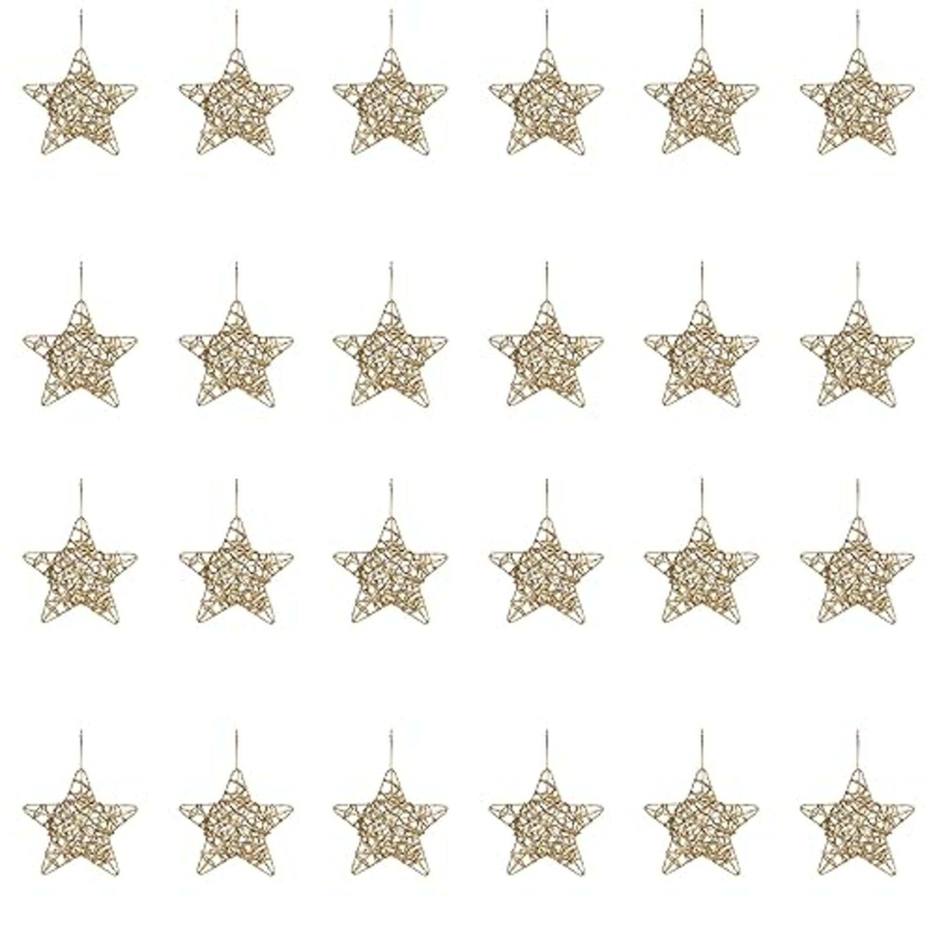 Belle Vous 24 Pack Christmas Tree Decoration - 10 x 10cm Gold Star Baubles Christmas Tree Hanging O