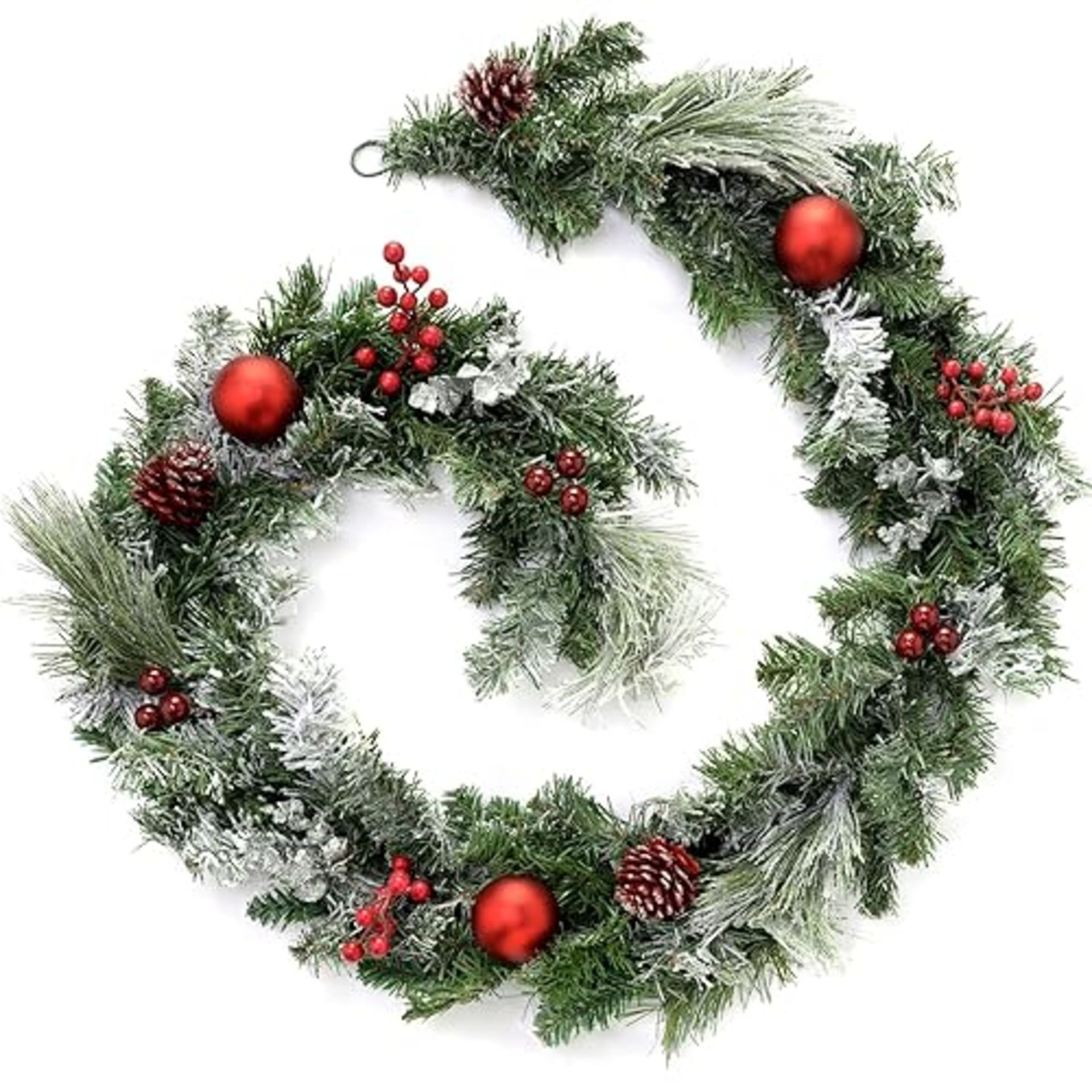 WeRChristmas Frosted Decorated Garland Christmas Decoration, 6 feet - Red