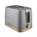 Tower T20054GRY Empire 2-Slice Toaster with Defrost/Reheat, Removable Crumb Tray, 900W, Grey and Br