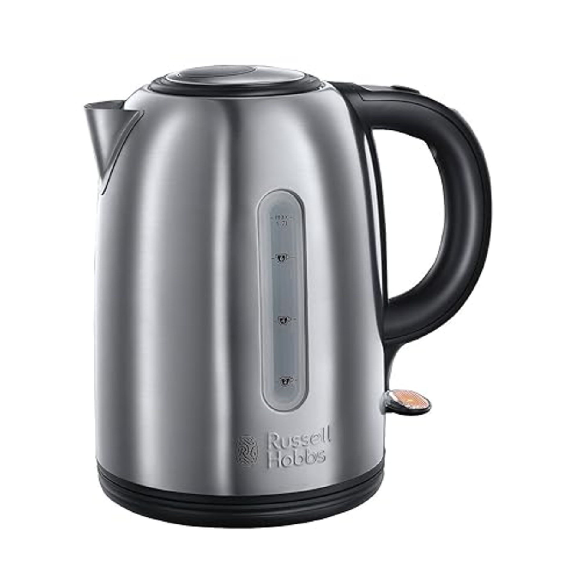 Russell Hobbs Brushed Stainless Steel & Black Electric 1.7L Cordless Kettle (Fast Boil 3KW, Removab